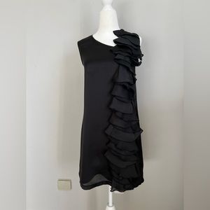 Black cocktail dress with ruffle detail